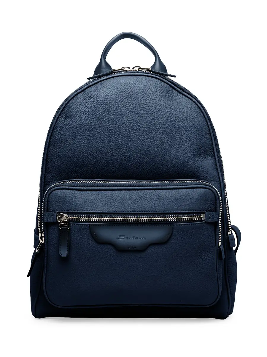 Santoni Men's Zaino Leather Backpack - Blue | Thumbnail 1 Santoni Men's Zaino Leather Backpack - Blue | Thumbnail 1