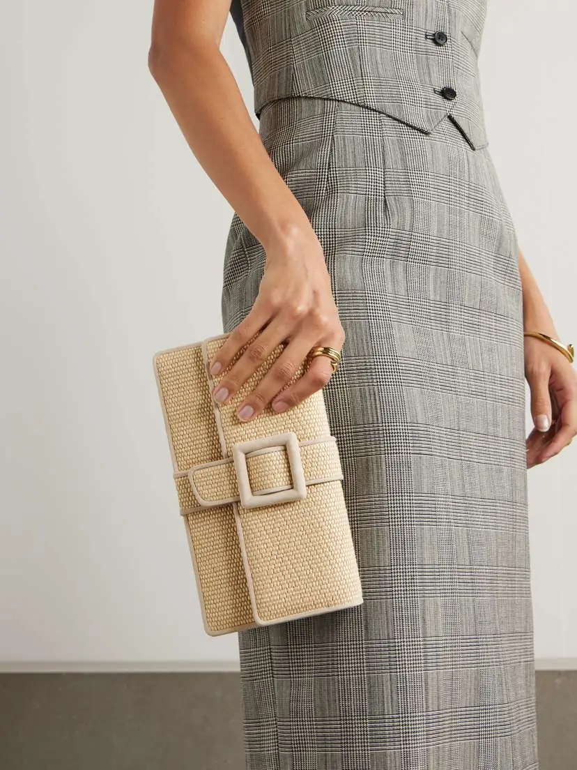 Manolo Blahnik Maycap Suede-trimmed Raffia Clutch | Thumbnail 2 Manolo Blahnik Maycap Suede-trimmed Raffia Clutch | Thumbnail 2