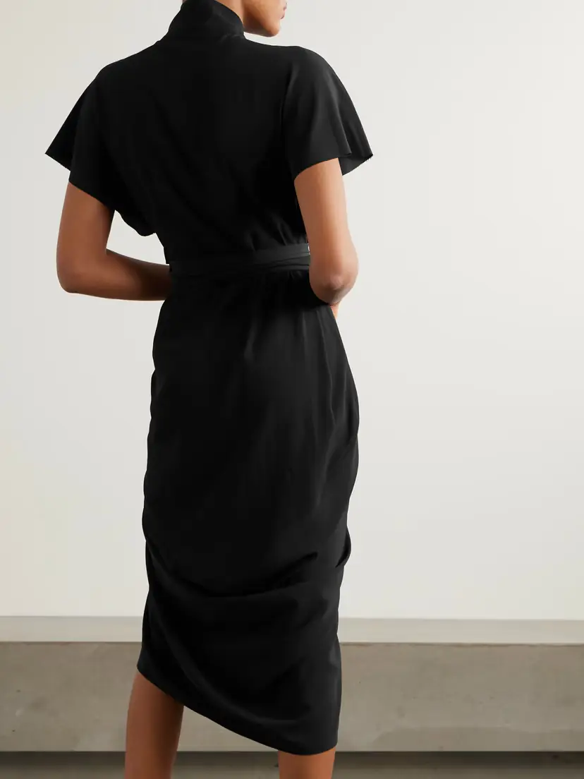 Rick Owens Draped Crepe Midi Wrap Dress | Thumbnail 3