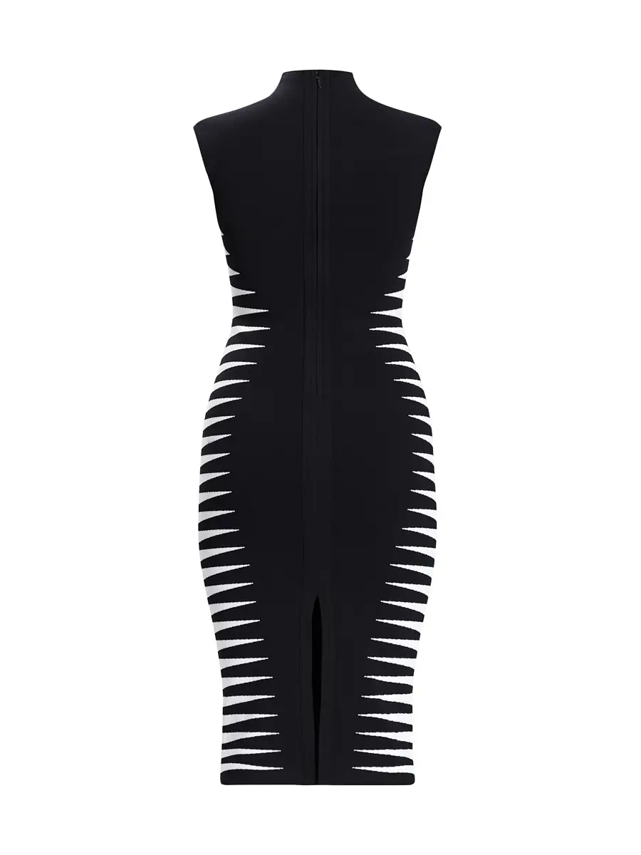 Hervé Léger Women's Colorblock Intarsia-Knit Midi-Dress - Black Alabaster | Thumbnail 2 Hervé Léger Women's Colorblock Intarsia-Knit Midi-Dress - Black Alabaster | Thumbnail 2