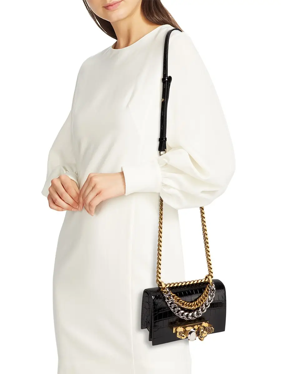 Alexander McQueen Women's Mini The Jeweled Embossed-Leather Satchel Bag - Black | Image 1 Alexander McQueen Women's Mini The Jeweled Embossed-Leather Satchel Bag - Black | Image 1