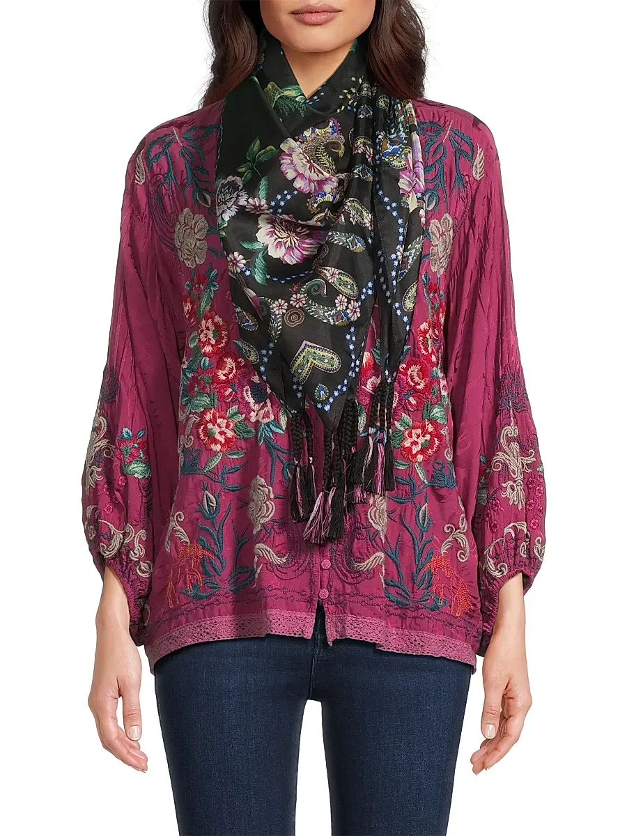 Johnny Was Women's Floral Silk Scarf - Camino Serra | Thumbnail 1 Johnny Was Women's Floral Silk Scarf - Camino Serra | Thumbnail 1