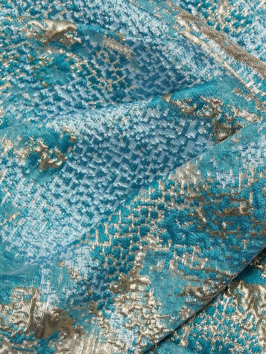 Teri Jon by Rickie Freeman Women's Metallic Jacquard Off-The-Shoulder Gown - Aqua Multi | Thumbnail 7 Teri Jon by Rickie Freeman Women's Metallic Jacquard Off-The-Shoulder Gown - Aqua Multi | Thumbnail 7