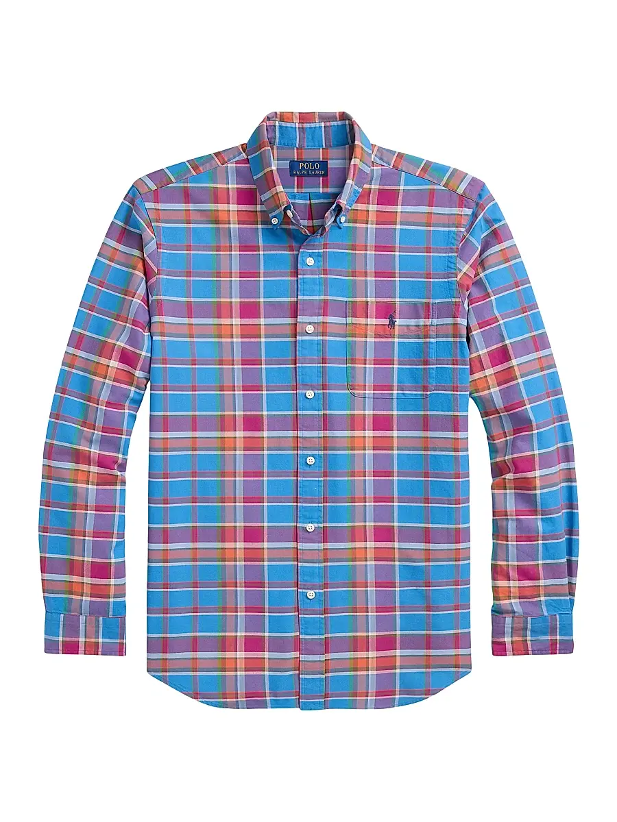 Polo Ralph Lauren Men's Classic-Fit Plaid Button-Down Oxford Shirt - Blue Berry Multi - Size XL | Image 1 Polo Ralph Lauren Men's Classic-Fit Plaid Button-Down Oxford Shirt - Blue Berry Multi - Size XL | Image 1