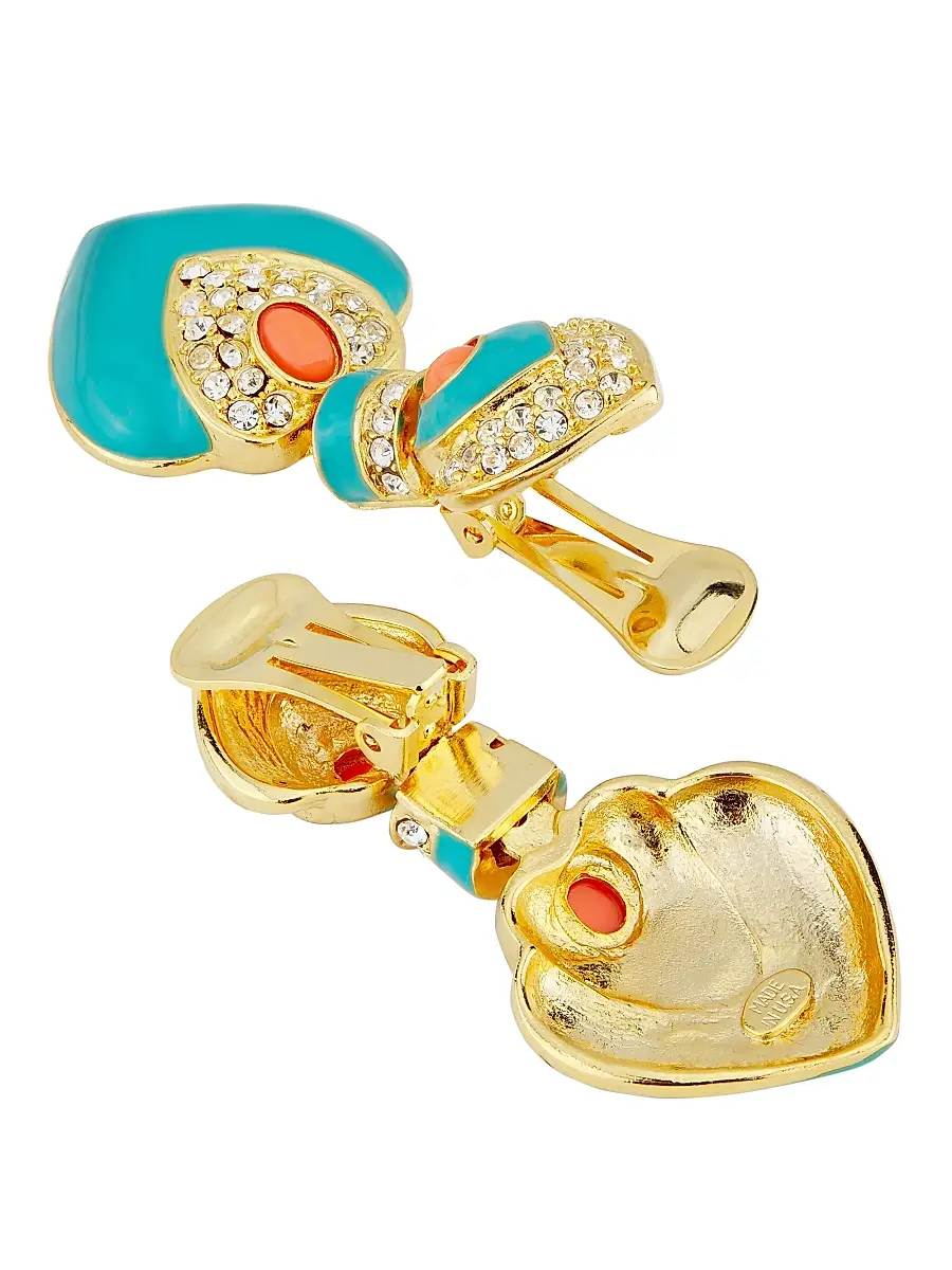 Kenneth Jay Lane Women's 22K-Gold-Plated Turquoise, Coral & Rhinestone Heart Clip-On Drop Earrings - Turquoise | Thumbnail 3 Kenneth Jay Lane Women's 22K-Gold-Plated Turquoise, Coral & Rhinestone Heart Clip-On Drop Earrings - Turquoise | Thumbnail 3