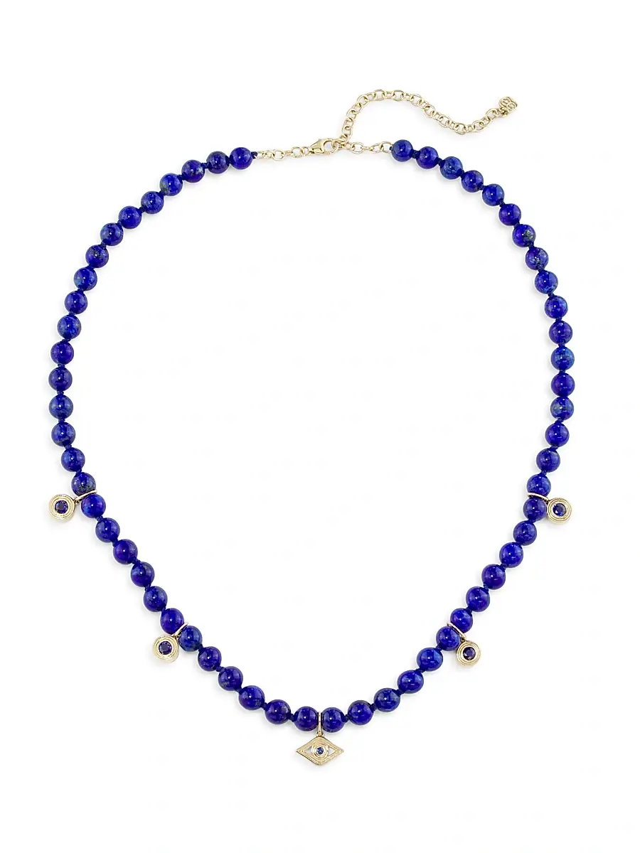 Sydney Evan Women's 14K Yellow Gold, Lapis Lazuli & Blue Sapphire Evil Eye Charm Necklace - Sapphire | Image 1 Sydney Evan Women's 14K Yellow Gold, Lapis Lazuli & Blue Sapphire Evil Eye Charm Necklace - Sapphire | Image 1