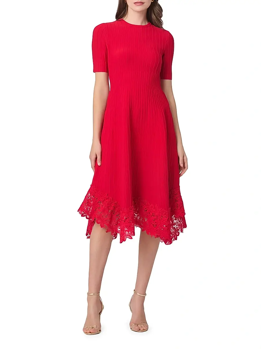 Shoshanna Women's Shailene Knit Fit & Flare Dress - Cherry | Thumbnail 2 Shoshanna Women's Shailene Knit Fit & Flare Dress - Cherry | Thumbnail 2