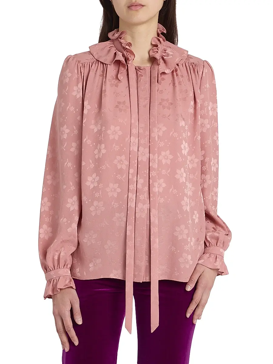 Chloé Women's Floral Silk Tie neck Blouse - Wild Pink | Thumbnail 3 Chloé Women's Floral Silk Tie neck Blouse - Wild Pink | Thumbnail 3