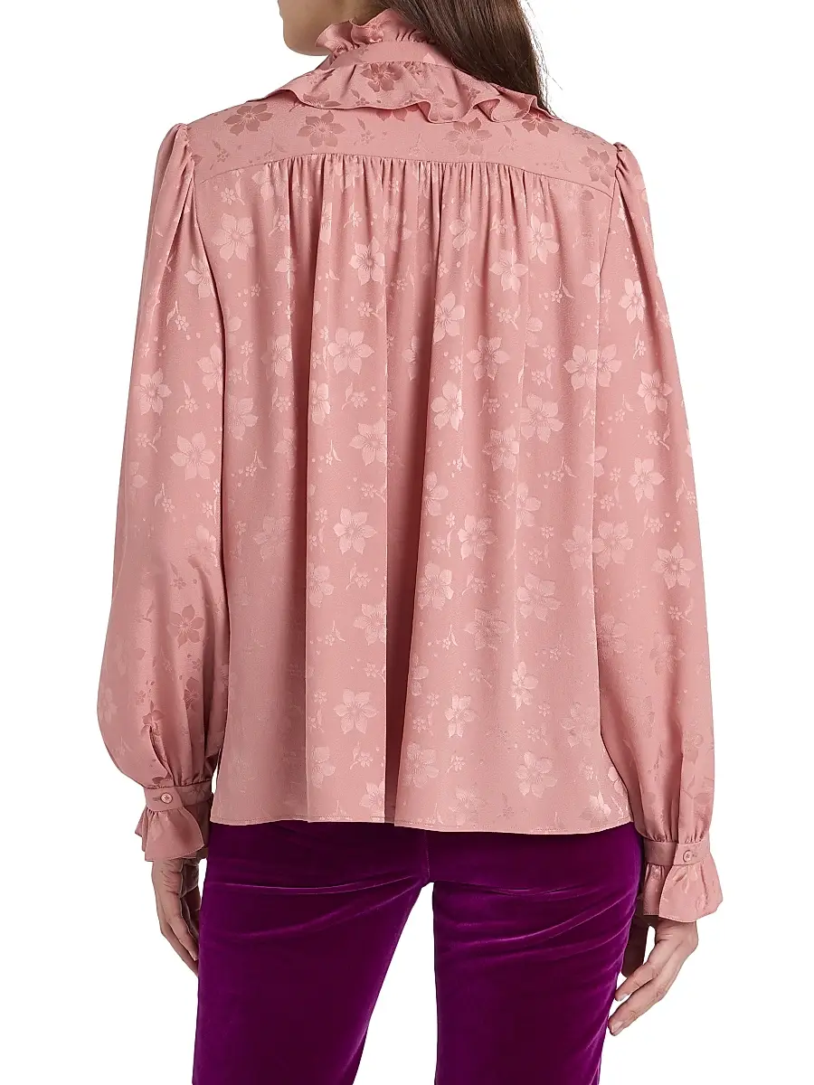 Chloé Women's Floral Silk Tie neck Blouse - Wild Pink | Thumbnail 5 Chloé Women's Floral Silk Tie neck Blouse - Wild Pink | Thumbnail 5