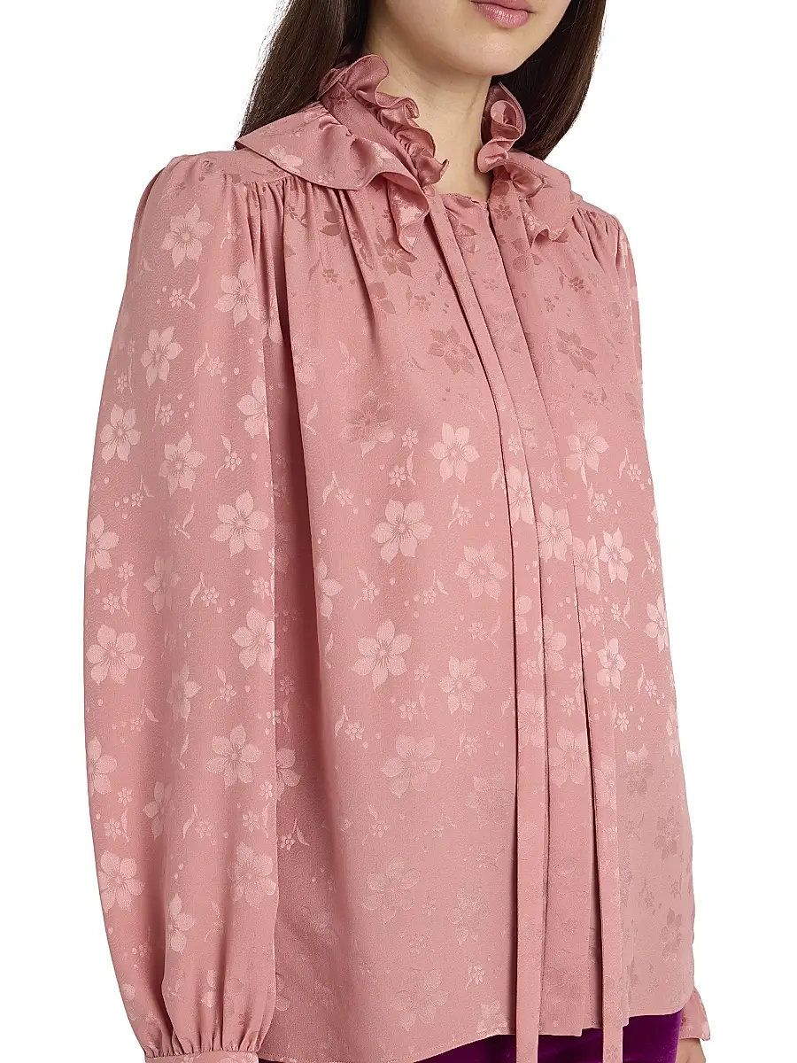 Chloé Women's Floral Silk Tie neck Blouse - Wild Pink | Thumbnail 6 Chloé Women's Floral Silk Tie neck Blouse - Wild Pink | Thumbnail 6