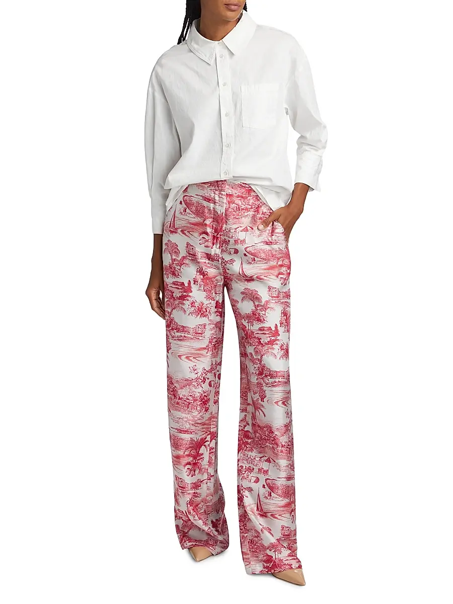 Max Mara Studio Women's Zeus Trompe L'oeil Silk Straight-Leg Pants - Red | Thumbnail 2