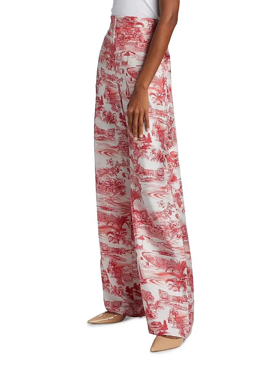 Max Mara Studio Women's Zeus Trompe L'oeil Silk Straight-Leg Pants - Red | Thumbnail 4