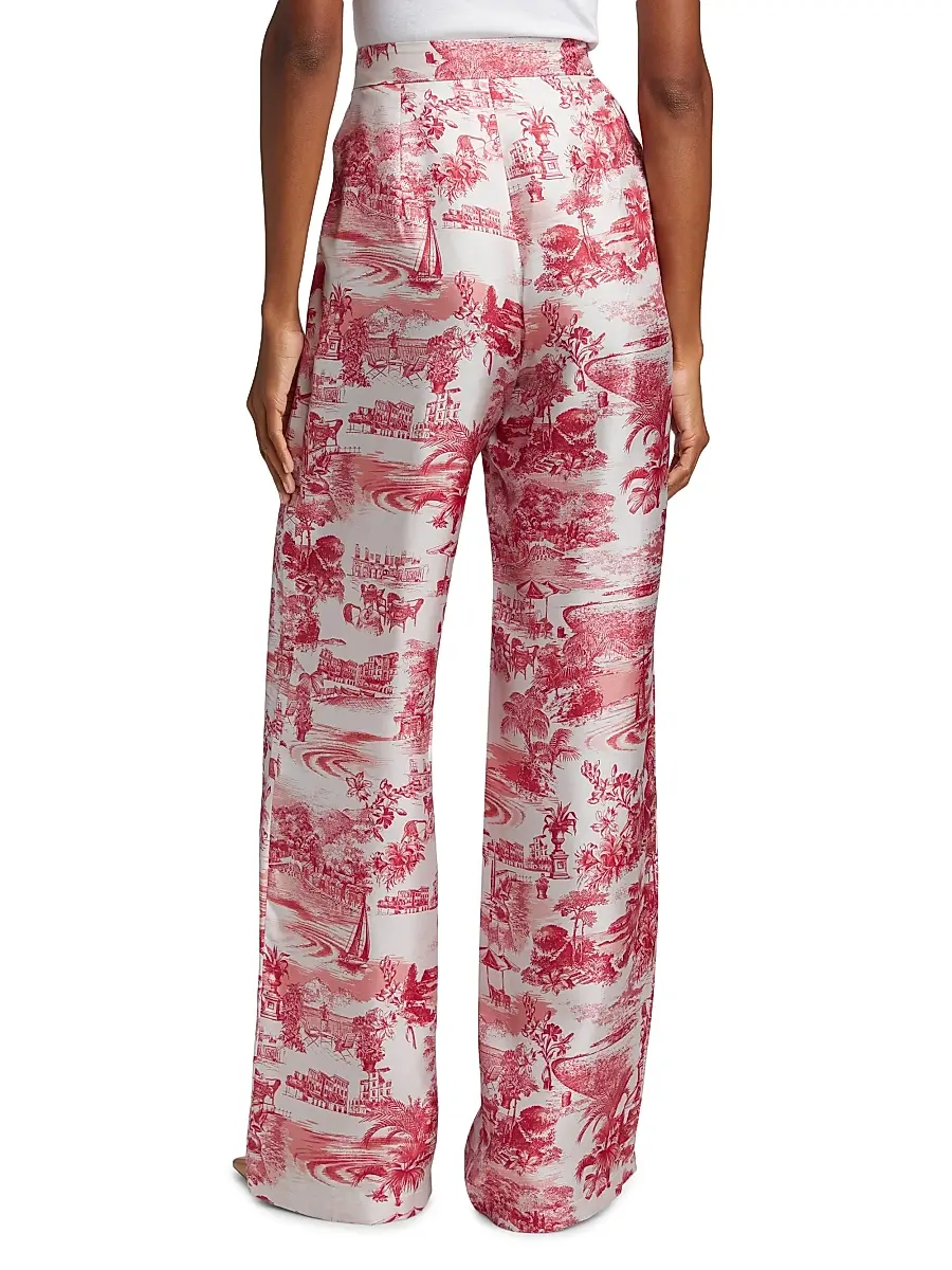 Max Mara Studio Women's Zeus Trompe L'oeil Silk Straight-Leg Pants - Red | Thumbnail 5