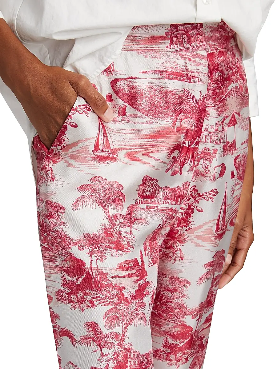 Max Mara Studio Women's Zeus Trompe L'oeil Silk Straight-Leg Pants - Red | Thumbnail 6