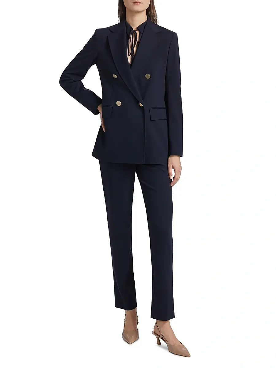 Max Mara Studio Women's Lerici Jersey Double-Breasted Blazer - Navy | Thumbnail 2 Max Mara Studio Women's Lerici Jersey Double-Breasted Blazer - Navy | Thumbnail 2