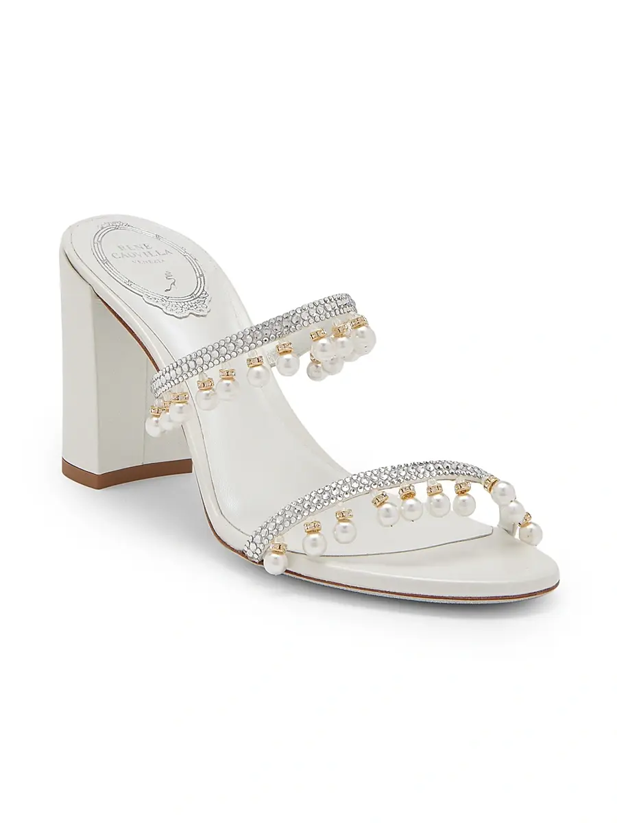 René Caovilla Women's 80MM Chandelier Imitation Pearl & Rhinestone Satin Mules | Thumbnail 2 René Caovilla Women's 80MM Chandelier Imitation Pearl & Rhinestone Satin Mules | Thumbnail 2