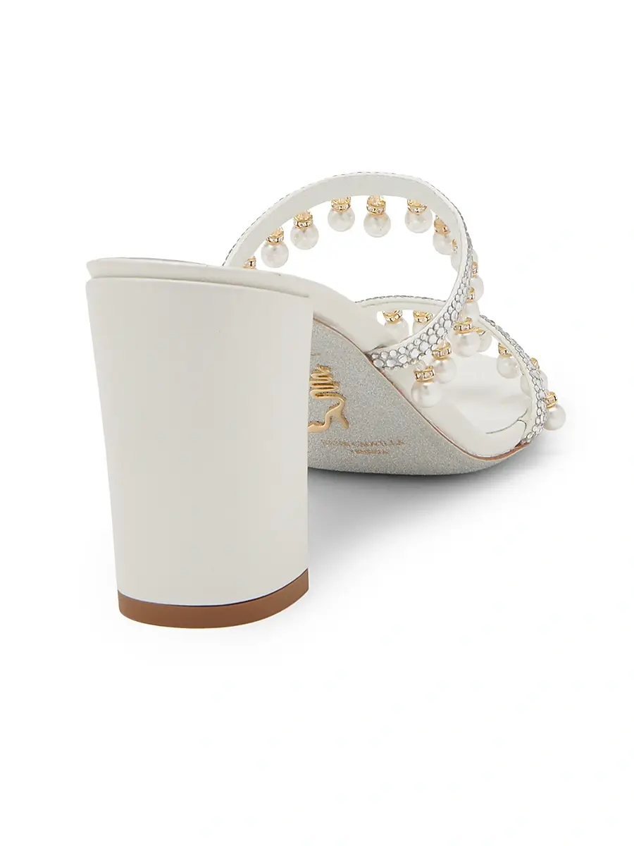 René Caovilla Women's 80MM Chandelier Imitation Pearl & Rhinestone Satin Mules | Thumbnail 3 René Caovilla Women's 80MM Chandelier Imitation Pearl & Rhinestone Satin Mules | Thumbnail 3