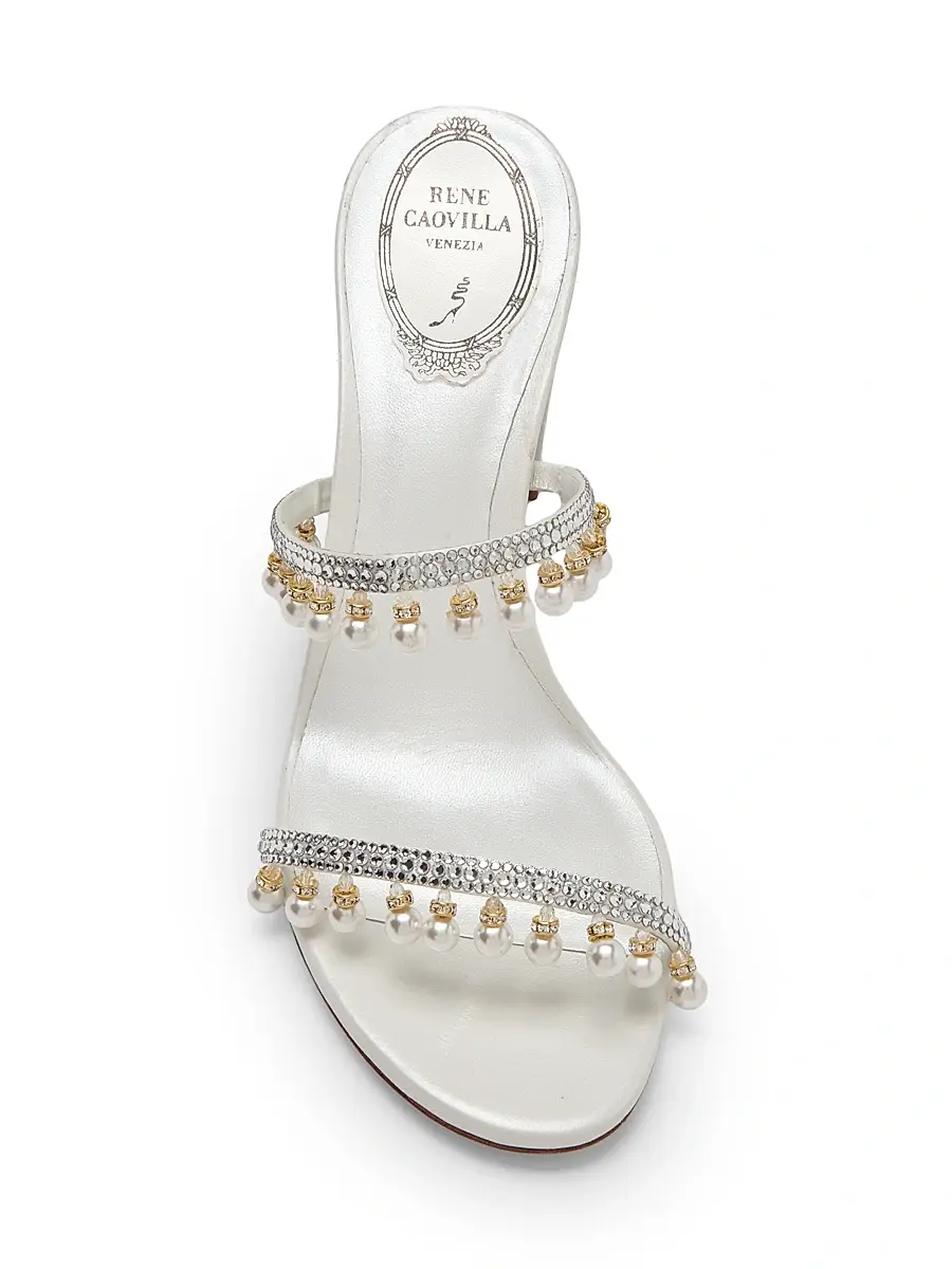 René Caovilla Women's 80MM Chandelier Imitation Pearl & Rhinestone Satin Mules | Thumbnail 4 René Caovilla Women's 80MM Chandelier Imitation Pearl & Rhinestone Satin Mules | Thumbnail 4