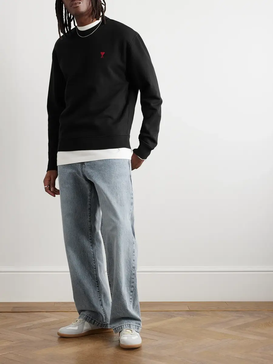 AMI PARIS Ami de Coeur Logo-Embroidered Cotton-Blend Jersey Sweatshirt - Men | Thumbnail 2 AMI PARIS Ami de Coeur Logo-Embroidered Cotton-Blend Jersey Sweatshirt - Men | Thumbnail 2