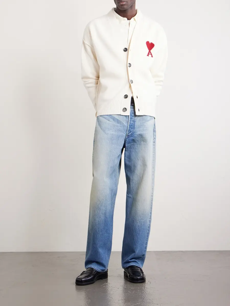 AMI PARIS Logo-Intarsia Merino Wool Cardigan - Men | Thumbnail 2 AMI PARIS Logo-Intarsia Merino Wool Cardigan - Men | Thumbnail 2