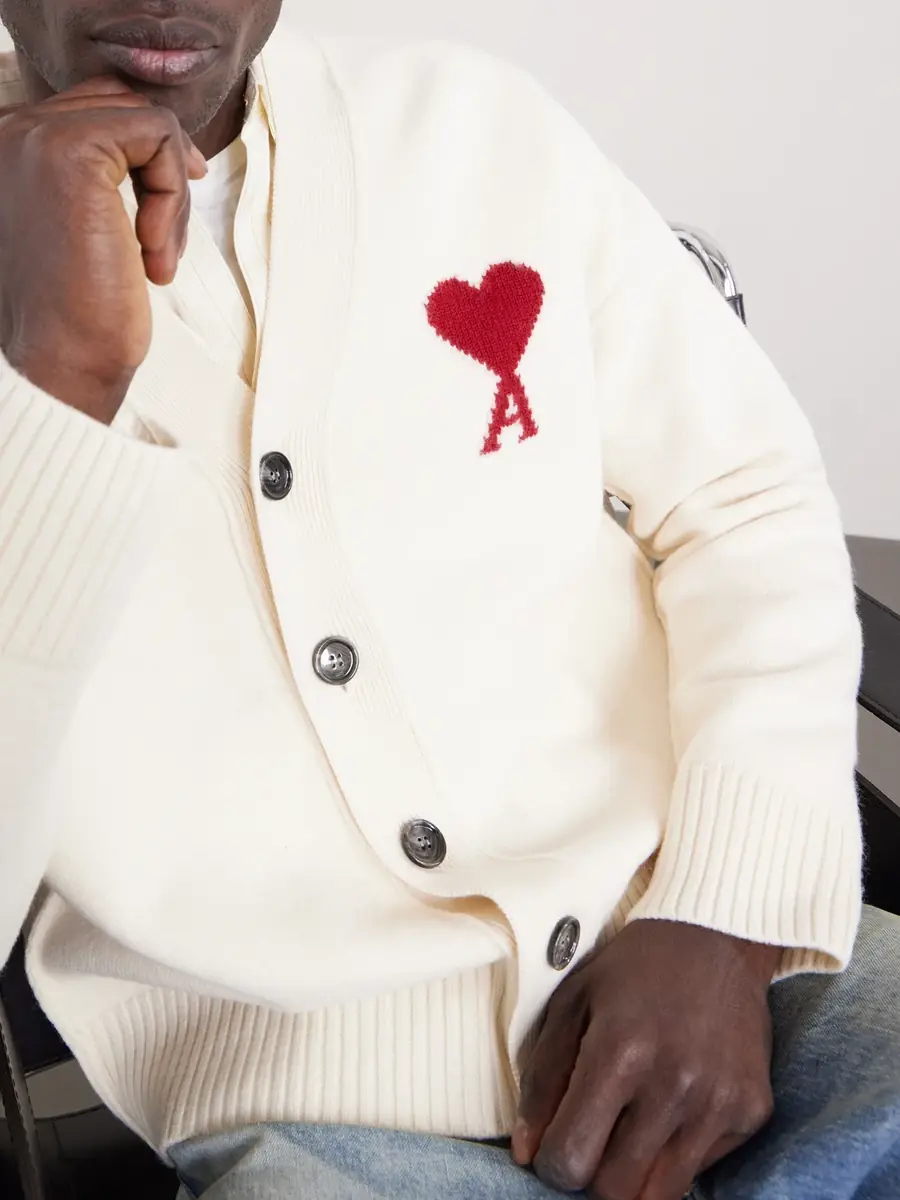 AMI PARIS Logo-Intarsia Merino Wool Cardigan - Men | Thumbnail 5 AMI PARIS Logo-Intarsia Merino Wool Cardigan - Men | Thumbnail 5