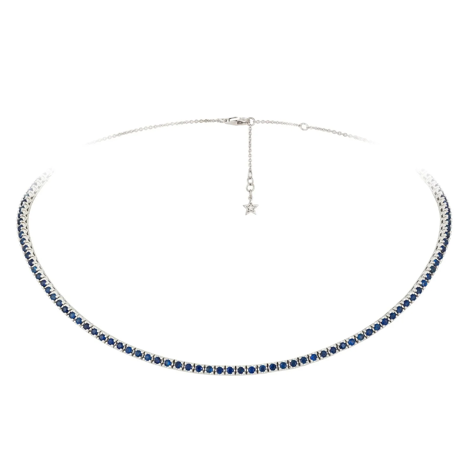 4.01cts Blue Sapphire Diamond 18K Gold Necklace