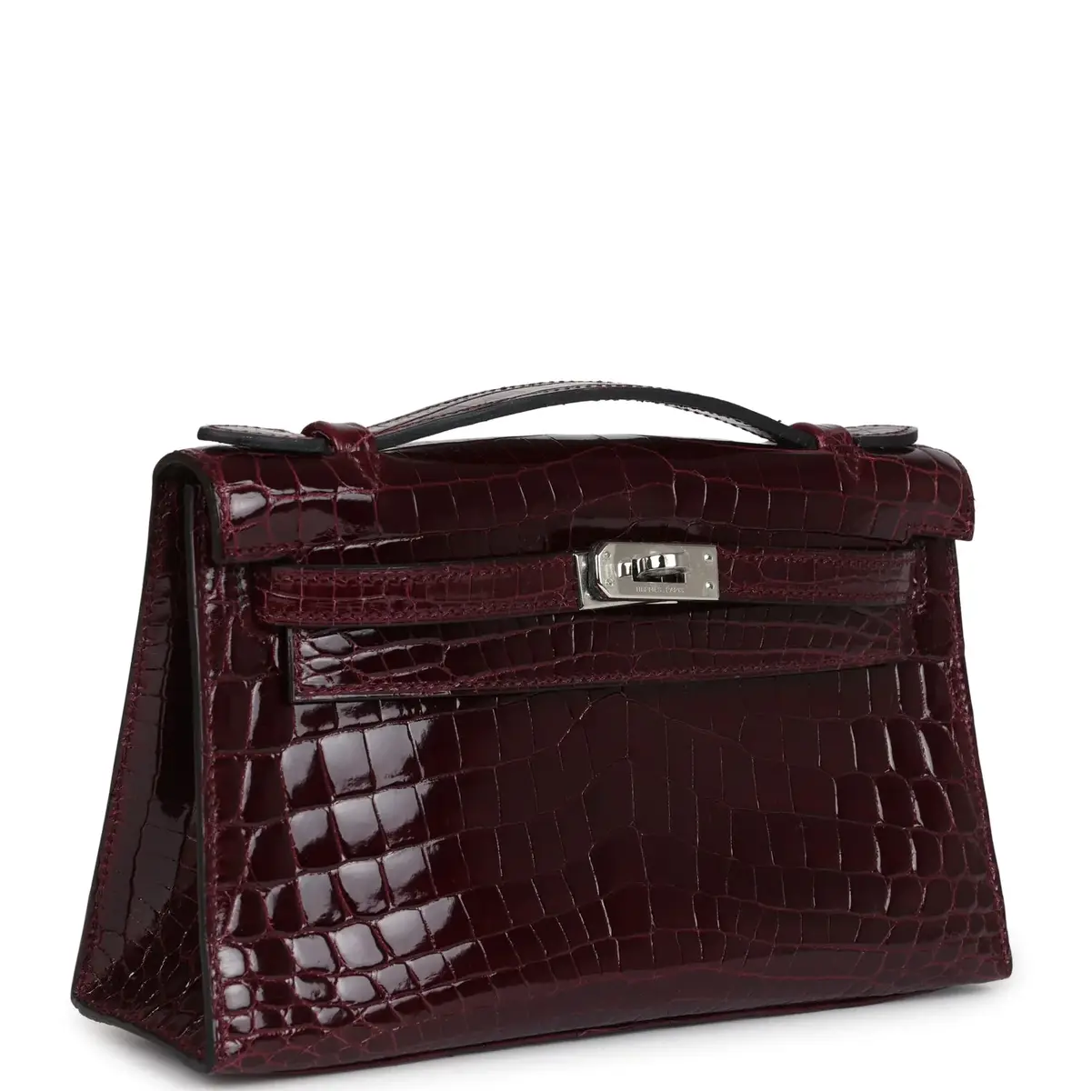 HERMÈS Hermes Kelly Pochette Bordeaux Shiny Niloticus Crocodile Palladium Hardware | Thumbnail 2 HERMÈS Hermes Kelly Pochette Bordeaux Shiny Niloticus Crocodile Palladium Hardware | Thumbnail 2