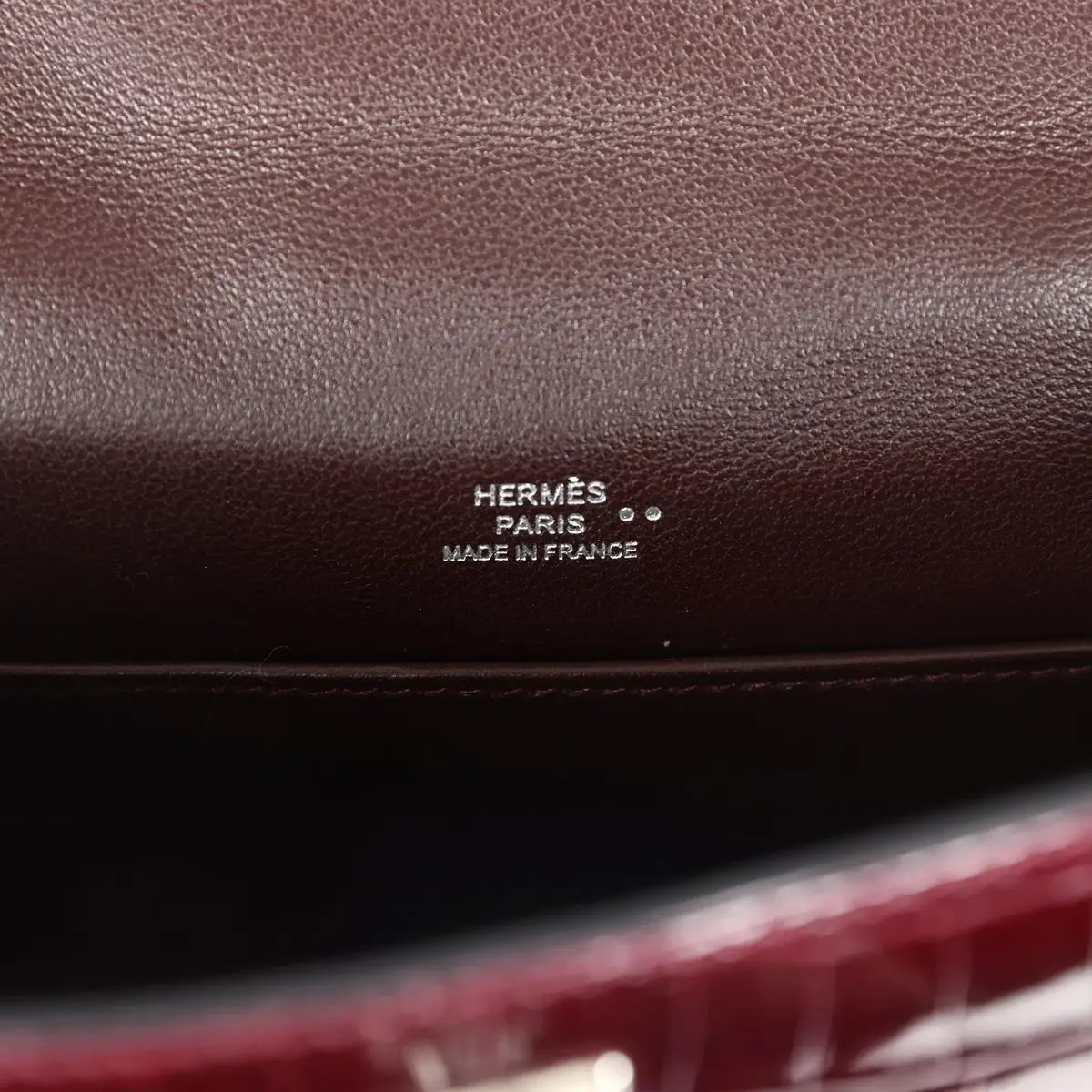 HERMÈS Hermes Kelly Pochette Bordeaux Shiny Niloticus Crocodile Palladium Hardware | Thumbnail 8 HERMÈS Hermes Kelly Pochette Bordeaux Shiny Niloticus Crocodile Palladium Hardware | Thumbnail 8