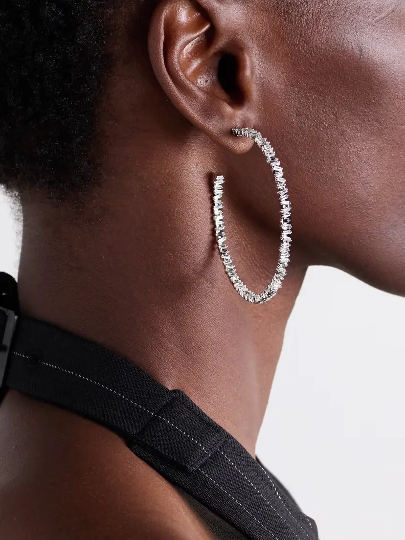 Suzanne Kalan 18-karat White Gold Diamond Hoop Earrings | Thumbnail 2 Suzanne Kalan 18-karat White Gold Diamond Hoop Earrings | Thumbnail 2
