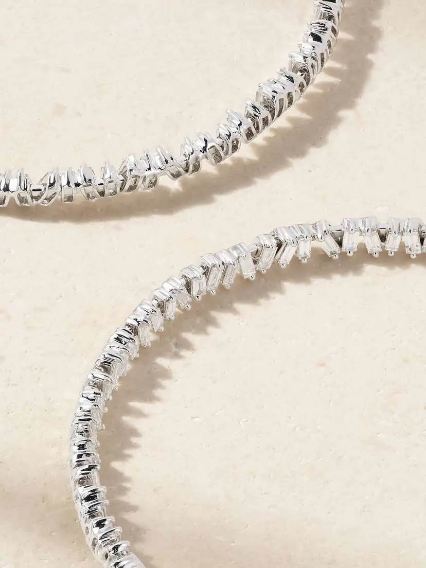 Suzanne Kalan 18-karat White Gold Diamond Hoop Earrings | Thumbnail 4 Suzanne Kalan 18-karat White Gold Diamond Hoop Earrings | Thumbnail 4