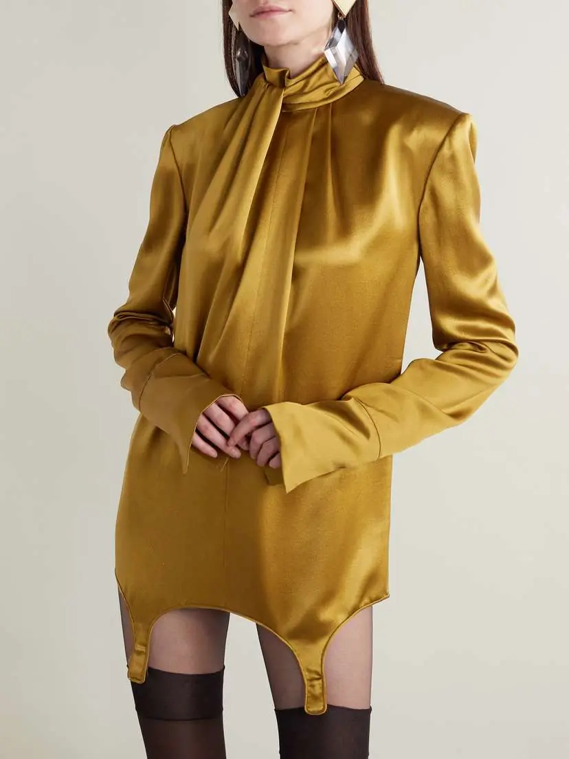 Saint Laurent Twisted Silk-satin Turtleneck Mini Dress | Thumbnail 3 Saint Laurent Twisted Silk-satin Turtleneck Mini Dress | Thumbnail 3