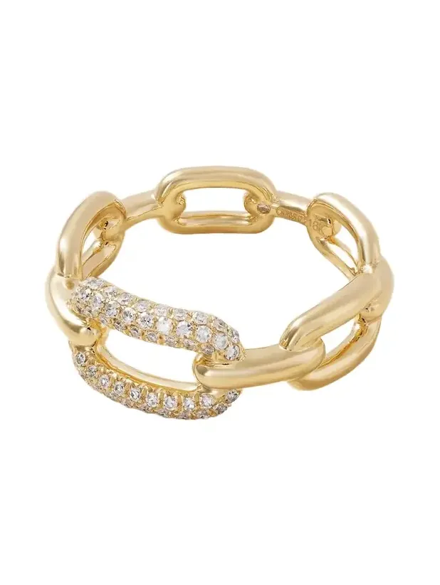 Mini Cable Link 18-karat Gold Diamond Ring