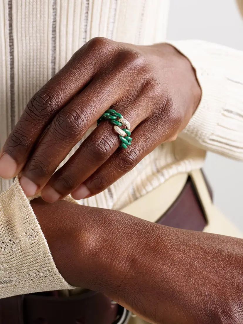 SHAY Medium Link 18-karat Gold, Diamond And Ceramic Ring | Thumbnail 2