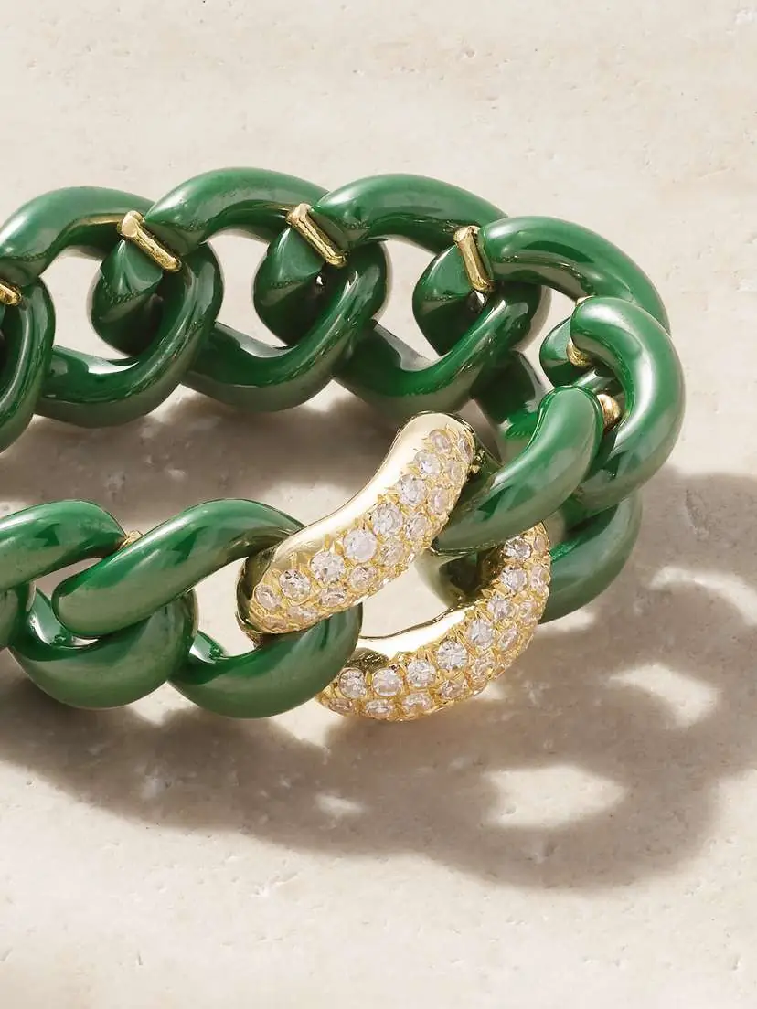SHAY Medium Link 18-karat Gold, Diamond And Ceramic Ring | Thumbnail 4