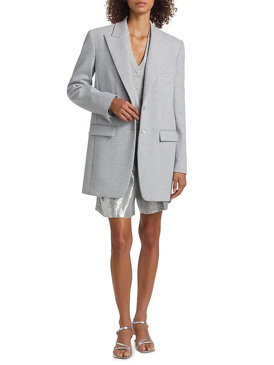Michael Kors Collection Women's Cotton Jersey Boyfriend Blazer - Pearl Melange | Thumbnail 2 Michael Kors Collection Women's Cotton Jersey Boyfriend Blazer - Pearl Melange | Thumbnail 2