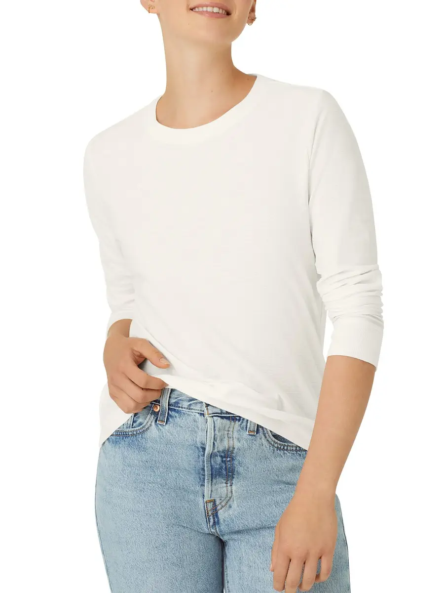 Bombas Women's Long-Sleeve Cotton Crewneck T-Shirt - Soft White | Thumbnail 1 Bombas Women's Long-Sleeve Cotton Crewneck T-Shirt - Soft White | Thumbnail 1