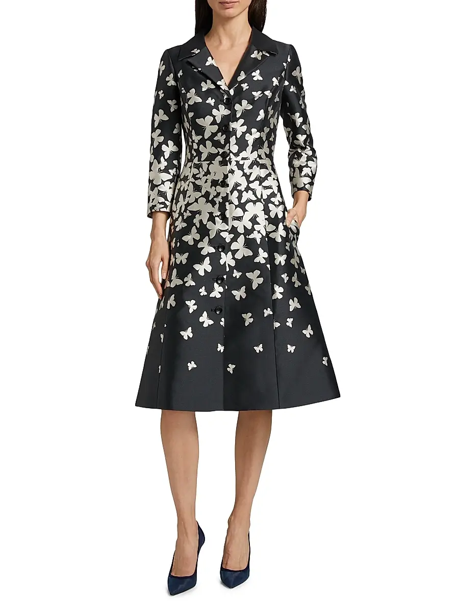Teri Jon by Rickie Freeman Women's Butterfly Mikado Fit & Flare Coat Dress - Black Silver | Thumbnail 2