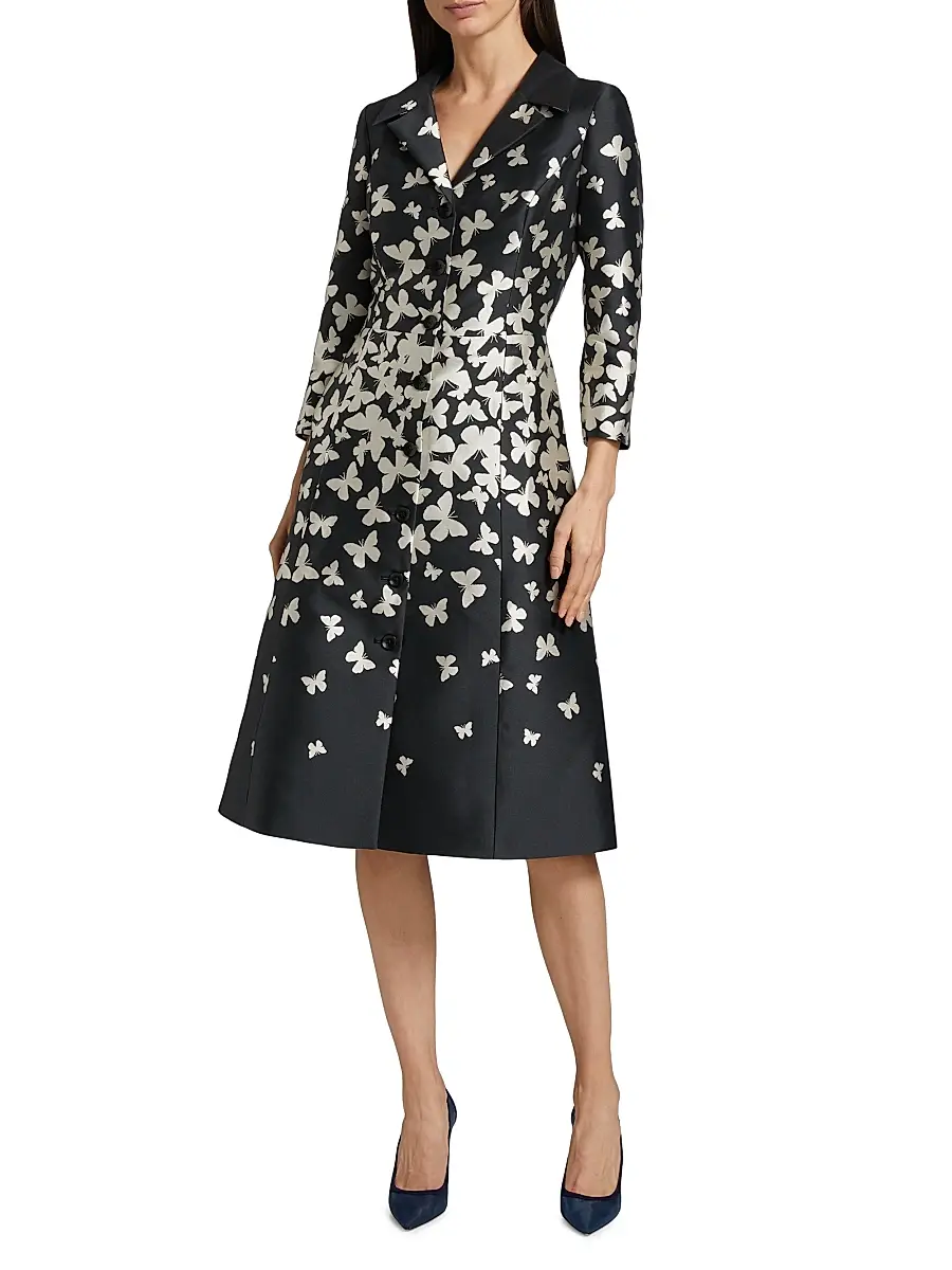 Teri Jon by Rickie Freeman Women's Butterfly Mikado Fit & Flare Coat Dress - Black Silver | Thumbnail 3