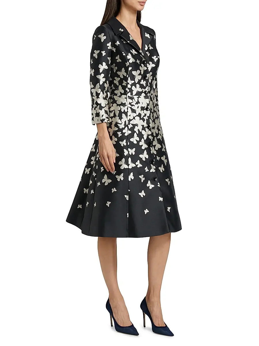 Teri Jon by Rickie Freeman Women's Butterfly Mikado Fit & Flare Coat Dress - Black Silver | Thumbnail 4