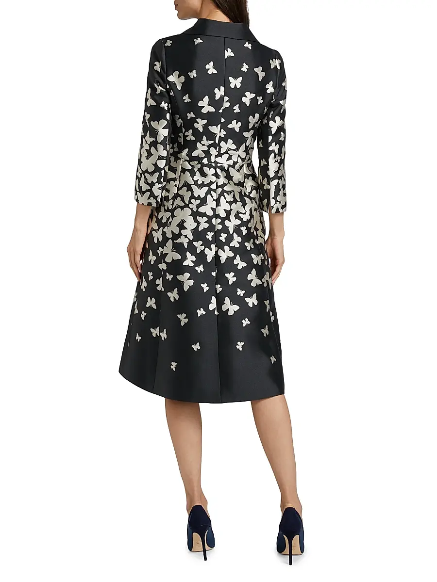 Teri Jon by Rickie Freeman Women's Butterfly Mikado Fit & Flare Coat Dress - Black Silver | Thumbnail 5