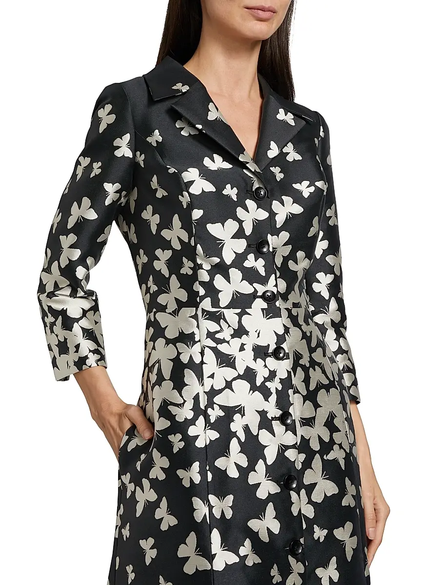 Teri Jon by Rickie Freeman Women's Butterfly Mikado Fit & Flare Coat Dress - Black Silver | Thumbnail 6
