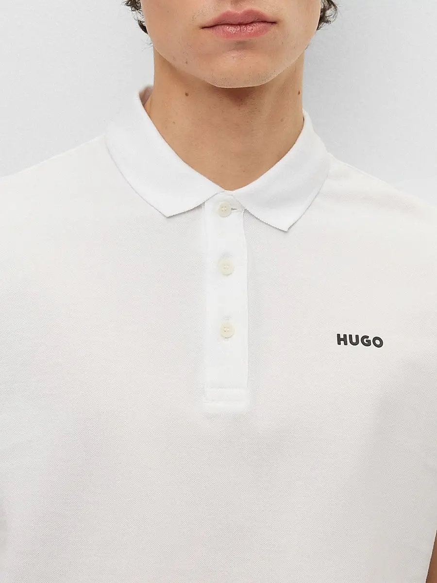 HUGO Men's Cotton-Piqué Polo Shirt with Logo Print - White | Thumbnail 5 HUGO Men's Cotton-Piqué Polo Shirt with Logo Print - White | Thumbnail 5