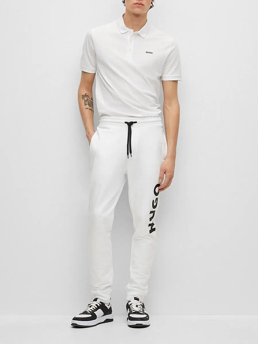 HUGO Men's Cotton-Piqué Polo Shirt with Logo Print - White | Thumbnail 6 HUGO Men's Cotton-Piqué Polo Shirt with Logo Print - White | Thumbnail 6