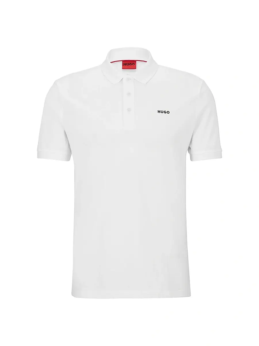 HUGO Men's Cotton-Piqué Polo Shirt with Logo Print - White | Thumbnail 1 HUGO Men's Cotton-Piqué Polo Shirt with Logo Print - White | Thumbnail 1