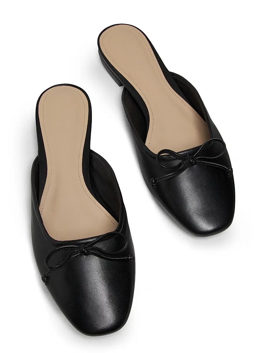 22élevé Women's Bow-Embellished Leather Ballet Mules - Black | Thumbnail 4