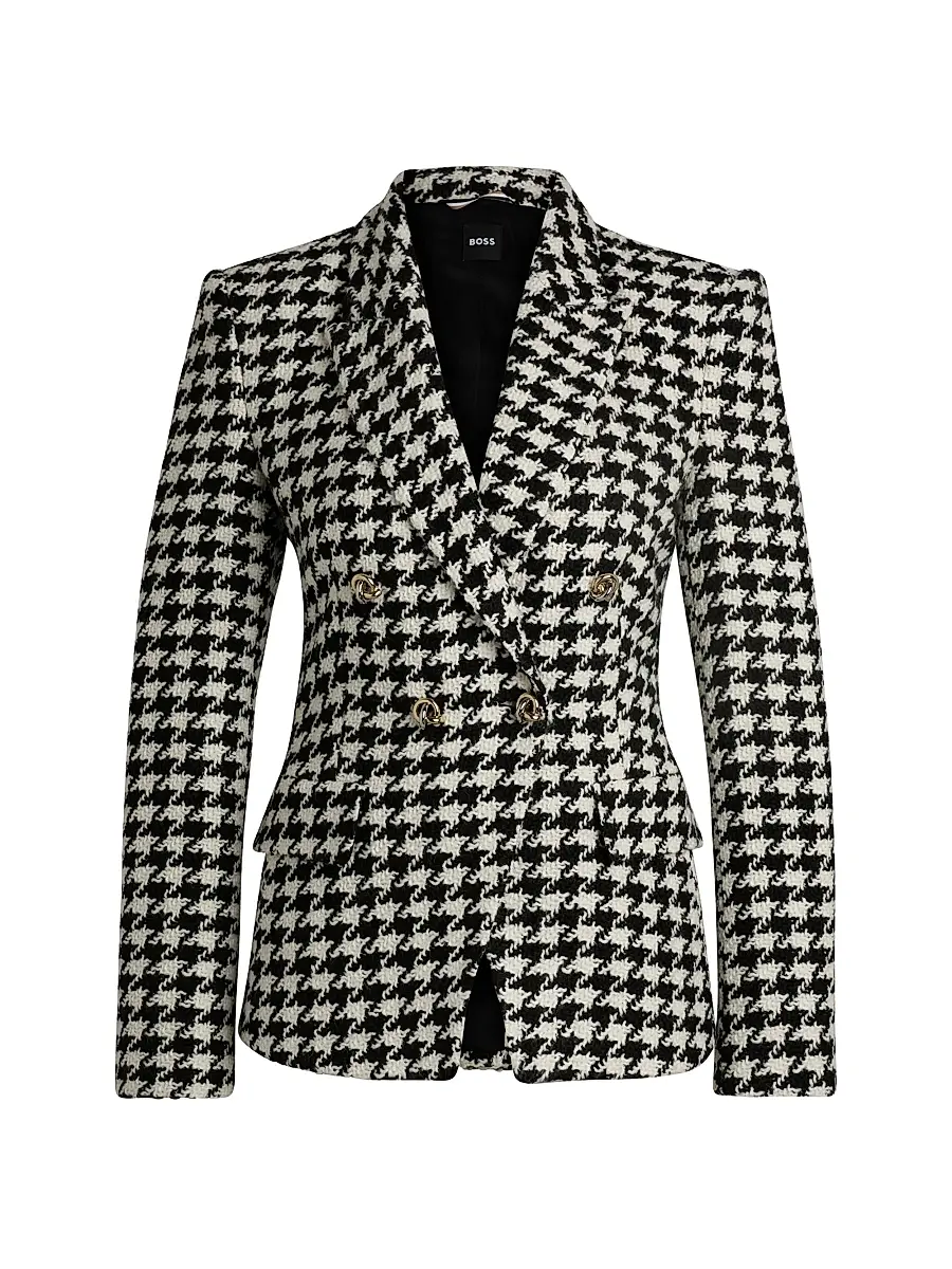BOSS Women's Slim-Fit Jacket in Houndstooth Fabric - Black Multicolor | Thumbnail 2 BOSS Women's Slim-Fit Jacket in Houndstooth Fabric - Black Multicolor | Thumbnail 2