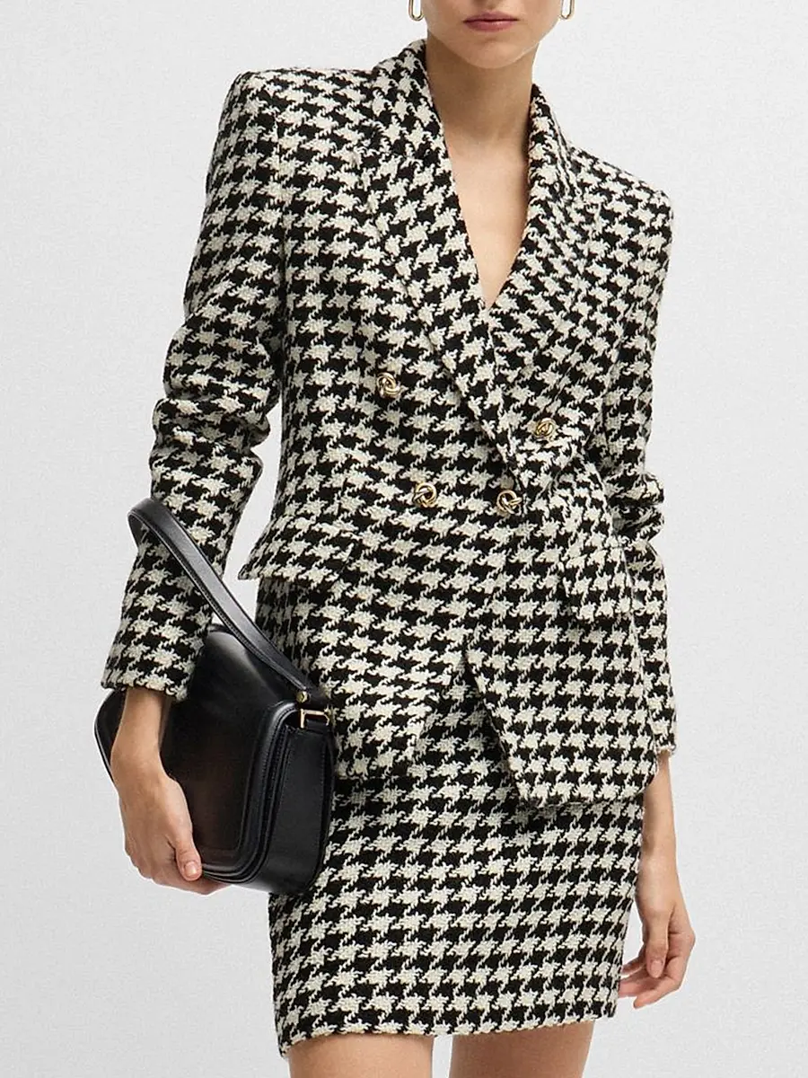 BOSS Women's Slim-Fit Jacket in Houndstooth Fabric - Black Multicolor | Thumbnail 3 BOSS Women's Slim-Fit Jacket in Houndstooth Fabric - Black Multicolor | Thumbnail 3