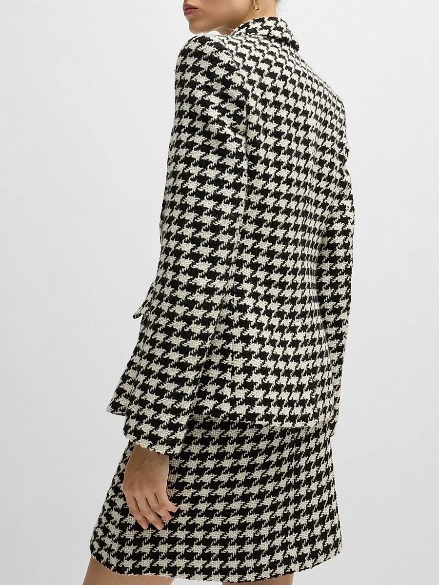 BOSS Women's Slim-Fit Jacket in Houndstooth Fabric - Black Multicolor | Thumbnail 4 BOSS Women's Slim-Fit Jacket in Houndstooth Fabric - Black Multicolor | Thumbnail 4