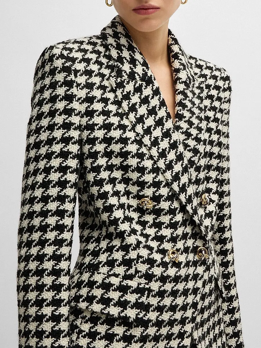BOSS Women's Slim-Fit Jacket in Houndstooth Fabric - Black Multicolor | Thumbnail 5 BOSS Women's Slim-Fit Jacket in Houndstooth Fabric - Black Multicolor | Thumbnail 5