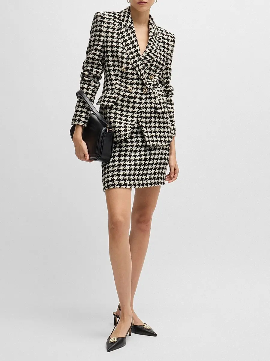 BOSS Women's Slim-Fit Jacket in Houndstooth Fabric - Black Multicolor | Thumbnail 6 BOSS Women's Slim-Fit Jacket in Houndstooth Fabric - Black Multicolor | Thumbnail 6